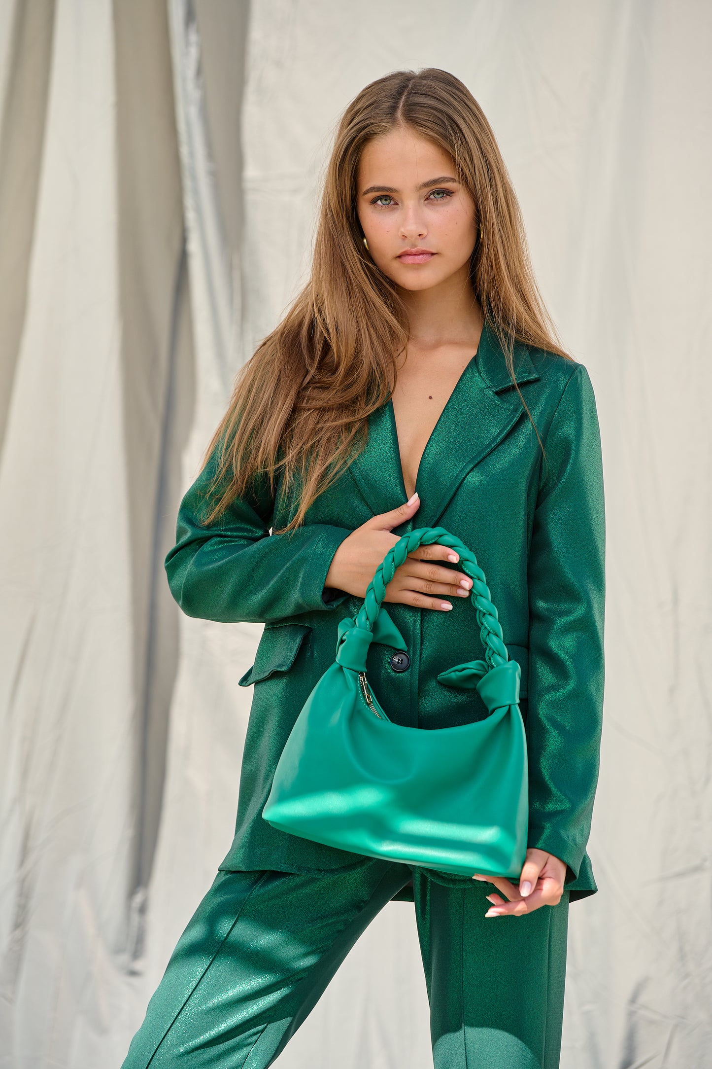 Noella - Olivia Braided Handle Bag Grøn